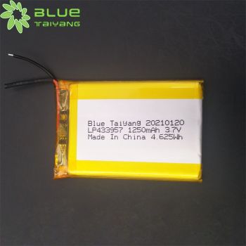 LP433957 聚合物可充電鋰電池 1250mAh 3.7V 檢測儀監(jiān)測儀聚合物鋰電池