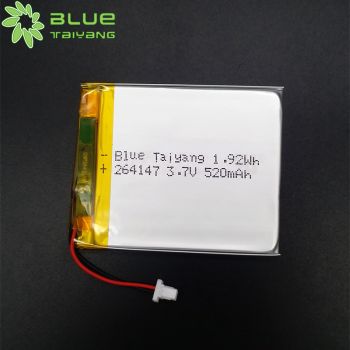 超薄可充電聚合物鋰電池 264147 520mAh 3.7V 健康監(jiān)測儀表鋰電池